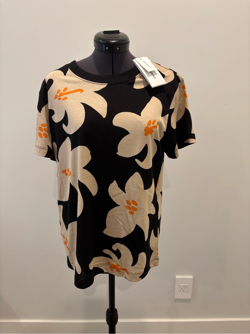 Marimekko Black, Cream & Orange Floral Short Sleeve Tee